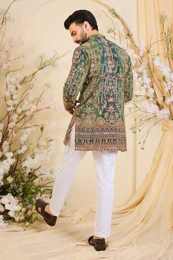 Shop_Kasbah_Green Crepe Zari Embroidered Kurta _at_Aza_Fashions