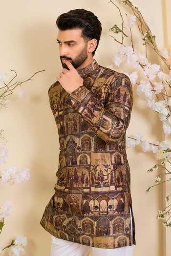 Kasbah_Multi Color Silk, Tussar, Polyester Aari Embroidered Kurta _Online_at_Aza_Fashions