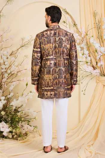 Shop_Kasbah_Multi Color Silk, Tussar, Polyester Aari Embroidered Kurta _at_Aza_Fashions