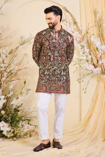 Kasbah_Black Georgette Embroidered Kurta _Online_at_Aza_Fashions