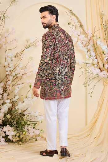 Shop_Kasbah_Black Georgette Embroidered Kurta _at_Aza_Fashions