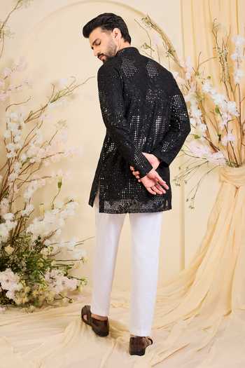 Shop_Kasbah_Black Net Sequin Mirrorwork Kurta  _at_Aza_Fashions