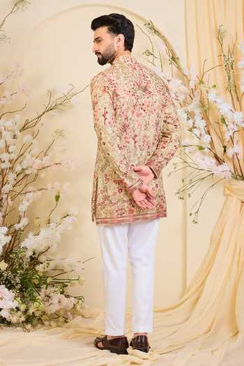 Shop_Kasbah_Gold Georgette Embroidered Kurta _at_Aza_Fashions