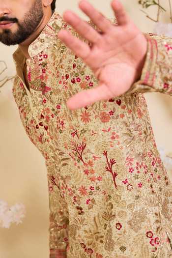 Buy_Kasbah_Gold Georgette Embroidered Kurta _Online_at_Aza_Fashions