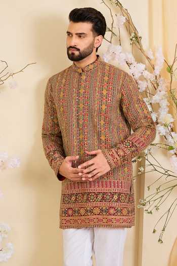 Buy_Kasbah_Multi Color Georgette Zari Embroidered Short Kurta _at_Aza_Fashions