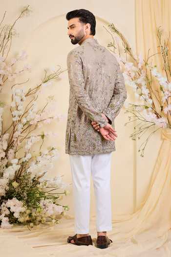 Shop_Kasbah_Beige Georgette Sequined Floral Kurta _at_Aza_Fashions
