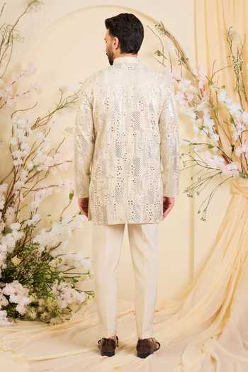 Shop_Kasbah_Gold Tissue Embroidered Kurta _at_Aza_Fashions
