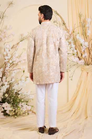 Shop_Kasbah_Beige Silk Embroidered Kurta _at_Aza_Fashions