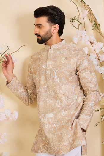 Buy_Kasbah_Beige Silk Embroidered Kurta _Online_at_Aza_Fashions