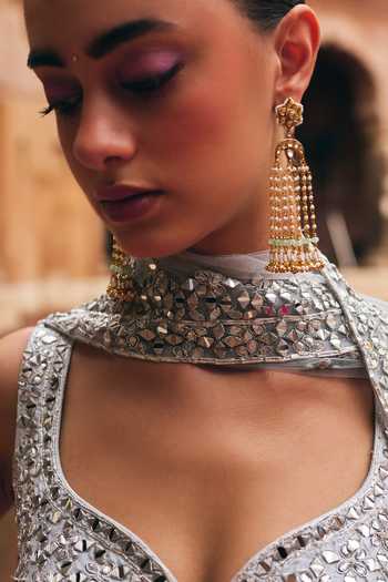 Buy_MAISARA JEWELRY_Green Kundan Embellished Chandelier Earrings _at_Aza_Fashions