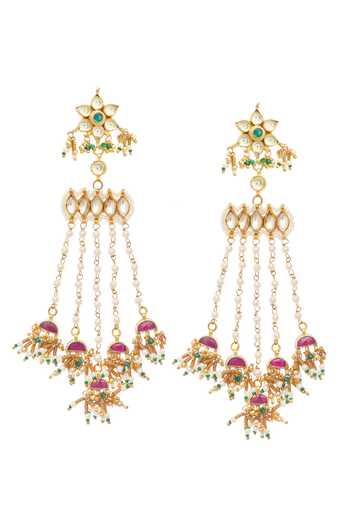 Buy_MAISARA JEWELRY_Multi Color Spiral Embellished Chandelier Earrings _at_Aza_Fashions