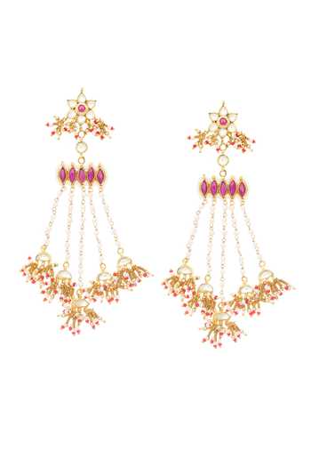 Buy_MAISARA JEWELRY_Pink Rani Spiral Embellished Chandelier Earrings _at_Aza_Fashions