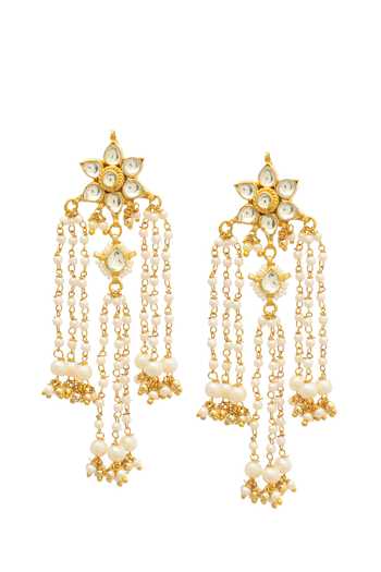 Buy_MAISARA JEWELRY_Gold Plated Kundan Jadau Flower Chandelier Earrings _at_Aza_Fashions