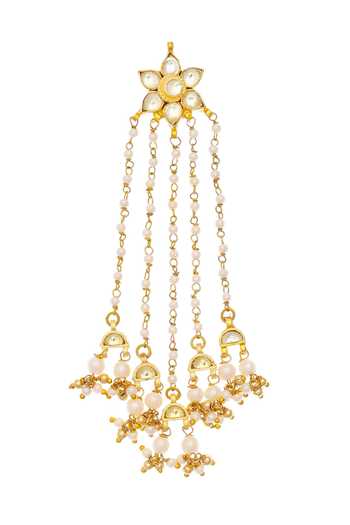 Shop_MAISARA JEWELRY_Gold Plated Kundan Jadau Flower Chandelier Earrings _at_Aza_Fashions