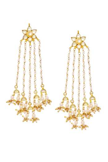 Buy_MAISARA JEWELRY_Gold Plated Kundan Jadau Flower Chandelier Earrings _at_Aza_Fashions