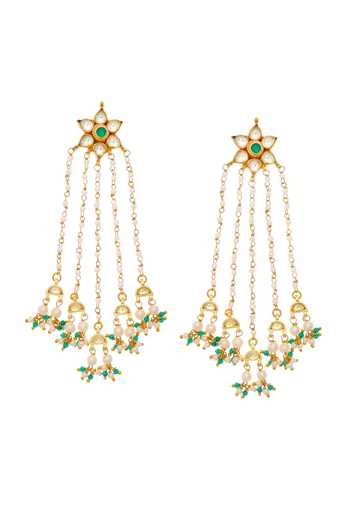 Buy_MAISARA JEWELRY_Green Kundan Jadau Flower Earrings _at_Aza_Fashions