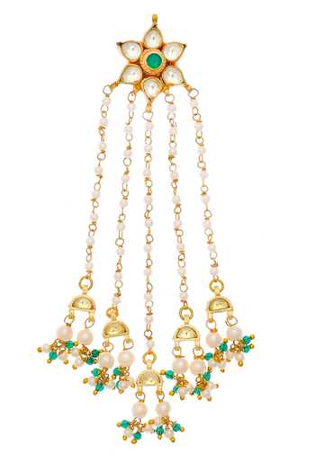 Shop_MAISARA JEWELRY_Green Kundan Jadau Flower Earrings _at_Aza_Fashions