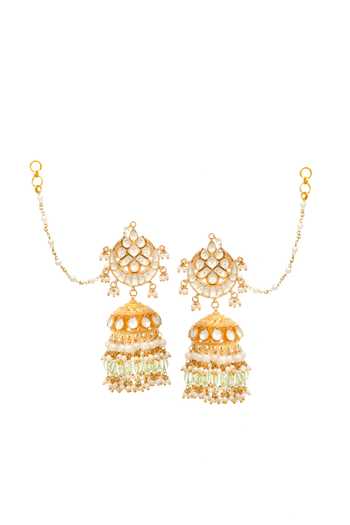 Shop_MAISARA JEWELRY_Mint Beaded Tassel Drop Jhumkas _at_Aza_Fashions