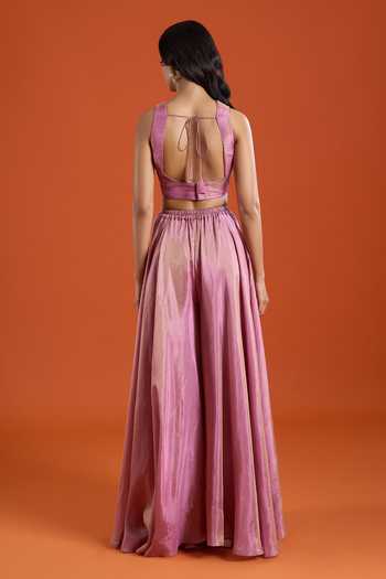 Samyukta Singhania_Pink Crepe Embroidery V-neck Cape Sharara Set _Online