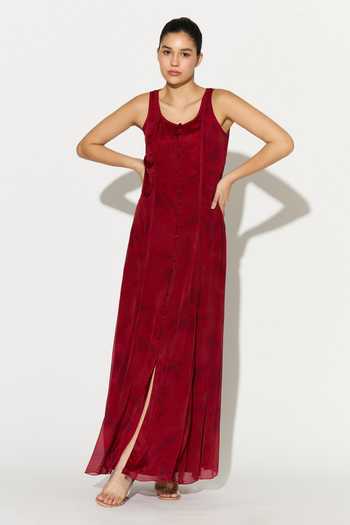 Buy_Koai_Pink Chiffon Scoop Neck Floral Maxi Dress _at_Aza_Fashions