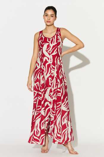 Buy_Koai_White Silk, Cotton, Muslin Scoop Neck Abstract Print Dress _at_Aza_Fashions