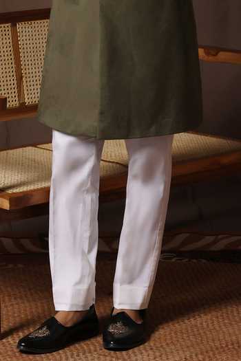 Shop_ZOOP MEN_Green Velvet, Cotton, Polyester, Silk Sherwani And Pant Set 