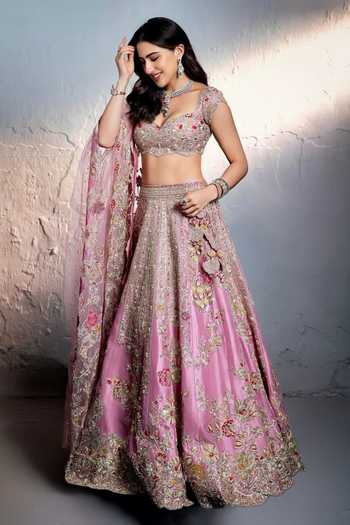 Buy_Osaa By Adarsh_Pink Silk Zari, Embroidery, Sequins Rosaline Mulberry Bridal Lehenga Set _at_Aza_Fashions