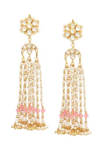 Buy_MAISARA JEWELRY_Peach Kundan Tassel Chandelier Earrings _at_Aza_Fashions