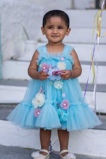 Buy_arani label_Blue Net Birthday Cake Dress _at_Aza_Fashions