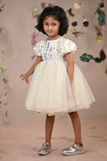 Buy_arani label_Off White Satin, Net, Lycra Beauty And Belle Dress _at_Aza_Fashions