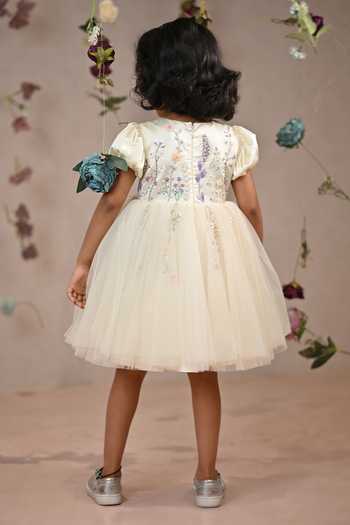 Shop_arani label_Off White Satin, Net, Lycra Beauty And Belle Dress _at_Aza_Fashions