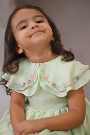 Shop_arani label_Green Organza, Viscose, Satin Gardenia Embroidered Dress _Online_at_Aza_Fashions