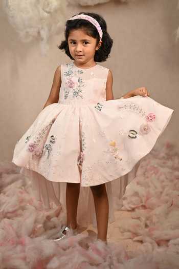 Buy_arani label_Pink Organza, Viscose Love Story Embroidered Dress _at_Aza_Fashions