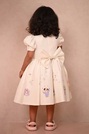 Shop_arani label_Off White Crepe, Satin Hand Embroidered Dress _at_Aza_Fashions