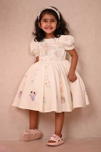 Buy_arani label_Off White Crepe, Satin Hand Embroidered Dress _at_Aza_Fashions