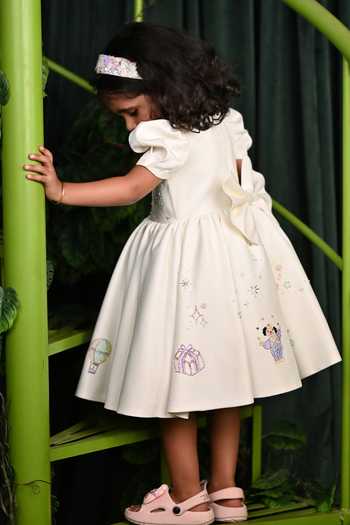 Buy_arani label_Off White Crepe, Satin Hand Embroidered Dress _Online_at_Aza_Fashions