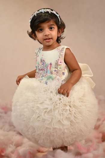 Buy_arani label_Off White Net Enchanted Palace Zero Dress _at_Aza_Fashions