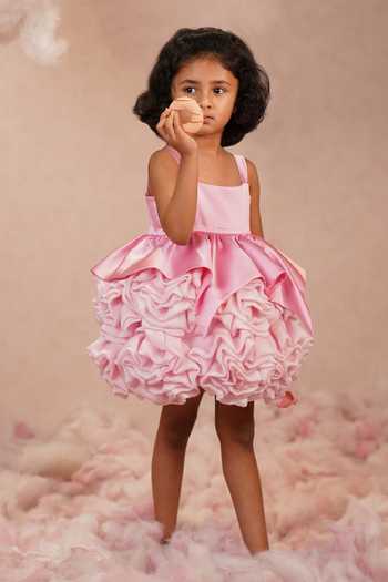 arani label_Pink Organza, Satin, Viscose, Lycra Peony Dress _Online_at_Aza_Fashions