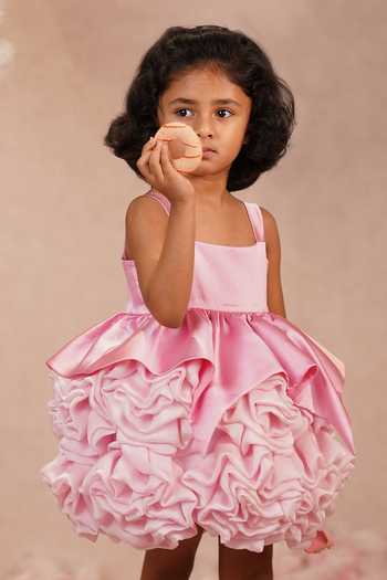Buy_arani label_Pink Organza, Satin, Viscose, Lycra Peony Dress _Online_at_Aza_Fashions