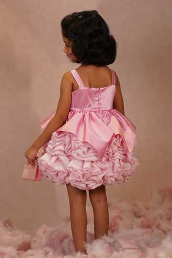 Shop_arani label_Pink Organza, Satin, Viscose, Lycra Peony Dress _at_Aza_Fashions