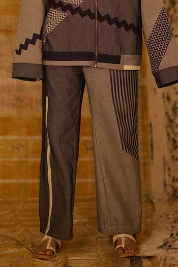 BANANA labs_Blue Denim Hand Block Print Jacket And Pant Set _Online_at_Aza_Fashions