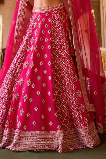Shop_Charu And Vasundhara_Fuchsia Silk, Organza, Chanderi Silk, Taffeta Tashvini Embroidered Lehenga Set _Online_at_Aza_Fashions