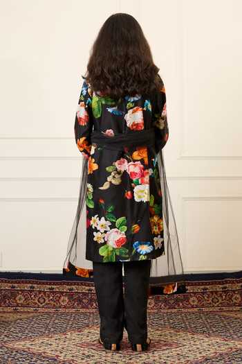 Shop_Mamma Plz_Black Chanderi, Cotton Printed Kurta Set _at_Aza_Fashions