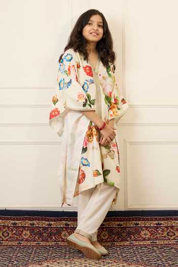 Mamma Plz_Multi Color Chanderi, Cotton, Voile Printed Kaftan Set _Online_at_Aza_Fashions