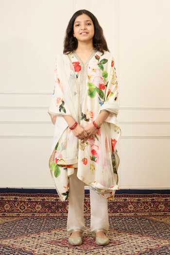 Mamma Plz_Multi Color Chanderi, Cotton, Voile Printed Kaftan Set _at_Aza_Fashions