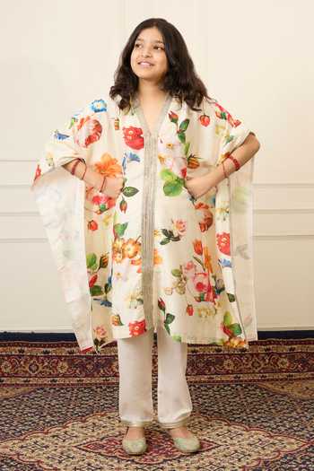 Buy_Mamma Plz_Multi Color Chanderi, Cotton, Voile Printed Kaftan Set _at_Aza_Fashions