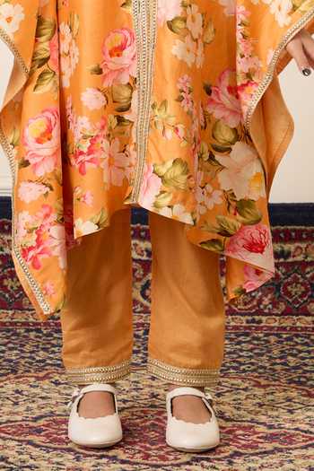Buy_Mamma Plz_Orange Chanderi, Cotton Flower Print Kaftan Set _Online_at_Aza_Fashions