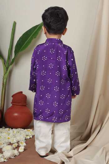 Shop_Poochkie_Purple Silk Bandhani Print Kurta Set _at_Aza_Fashions