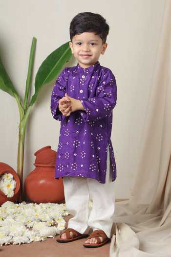 Buy_Poochkie_Purple Silk Bandhani Print Kurta Set _at_Aza_Fashions