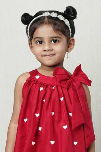 Poochkie_Red Viscose, Muslin Little Hearts Print Kurta And Pant Set _Online_at_Aza_Fashions